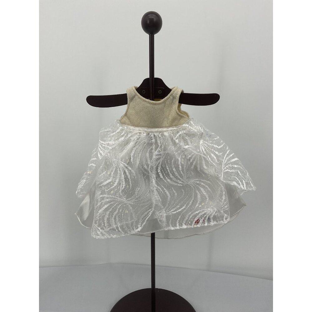 Gold & White Doll Dress With Sparkling Overlay & Bow Accent